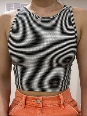 Zara Black and White Striped Ribbed Crop Tank